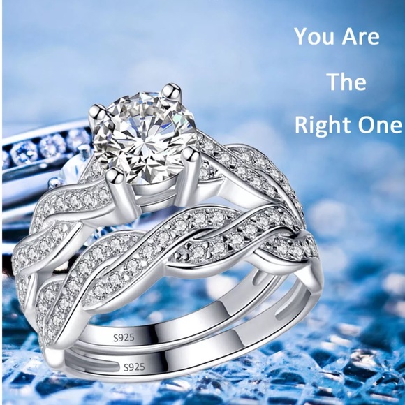 (Size 8) New A Set Wedding 925 Silver Ring - Picture 2 of 5